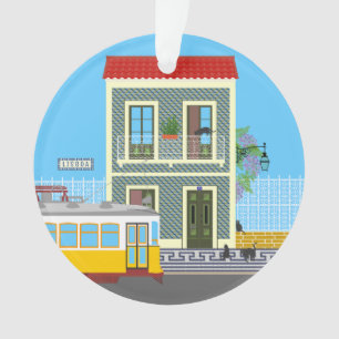 Vieille maison de Lisbonne avec chats et tramway j