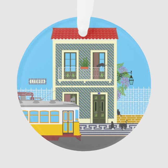 Vieille maison de Lisbonne avec chats et tramway j (devant)