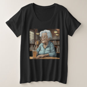 Vielle dame qui boit une bière et une prise