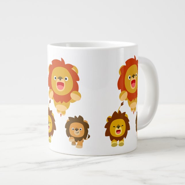 'Viens ! ! ' Trois mignons Lions Cartoon Jumbo Mug (Devant droit)