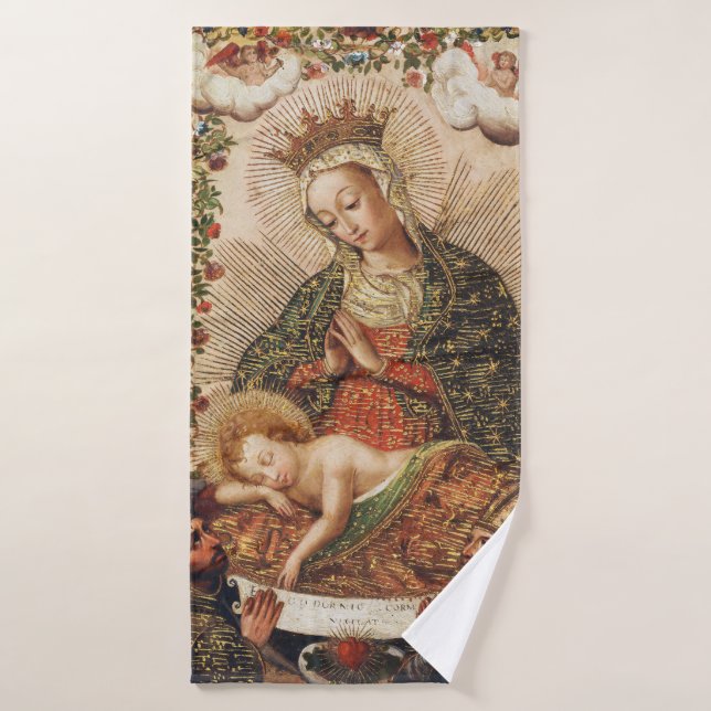 Vierge de l'école cuzquénienne adorant l'enfant Jé (Serviette de bain)
