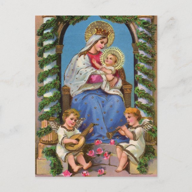 Vierge Marie Bébé Jésus Vintage Noël Cartes postal (Devant)