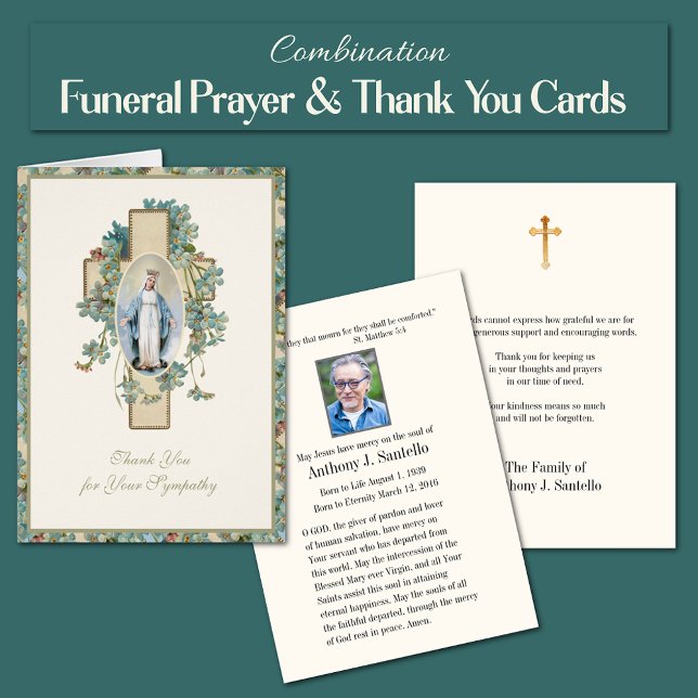 Vierge Marie  Condoléances Funérailles Religieuses (Combination Blessed Virgin Mary, Our Lady of Grace, Funeral Memorial Prayer and Thank You Cards)