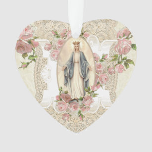 Vierge Marie Dentelle des Roses religieux Vintages