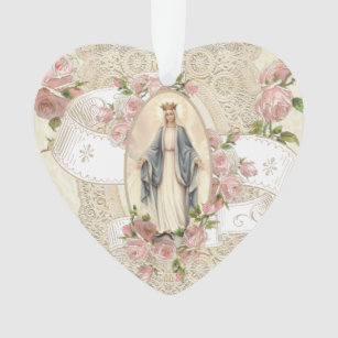 Vierge Marie Dentelle des Roses religieux Vintages
