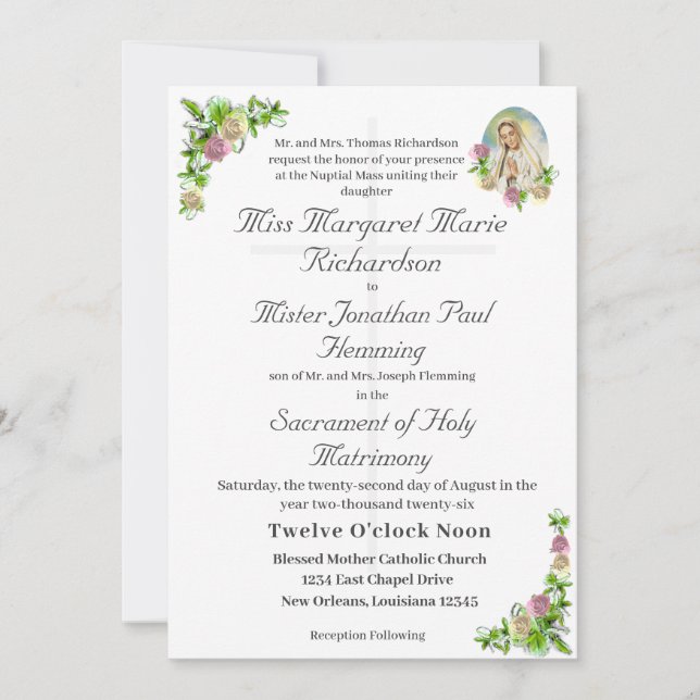 Vierge Marie Faire-part de mariage catholique (Devant)