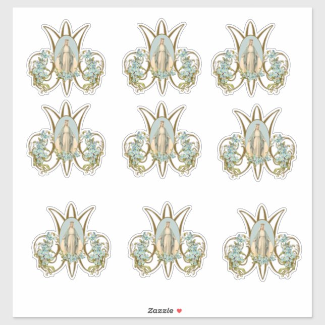 Vierge religieuse Marie Florale Élégant Sticker en (Feuille)