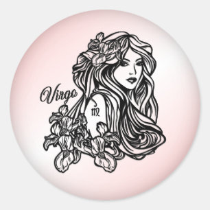 Vierge Vierge Zodiaque Autocollant Rond Rose Class