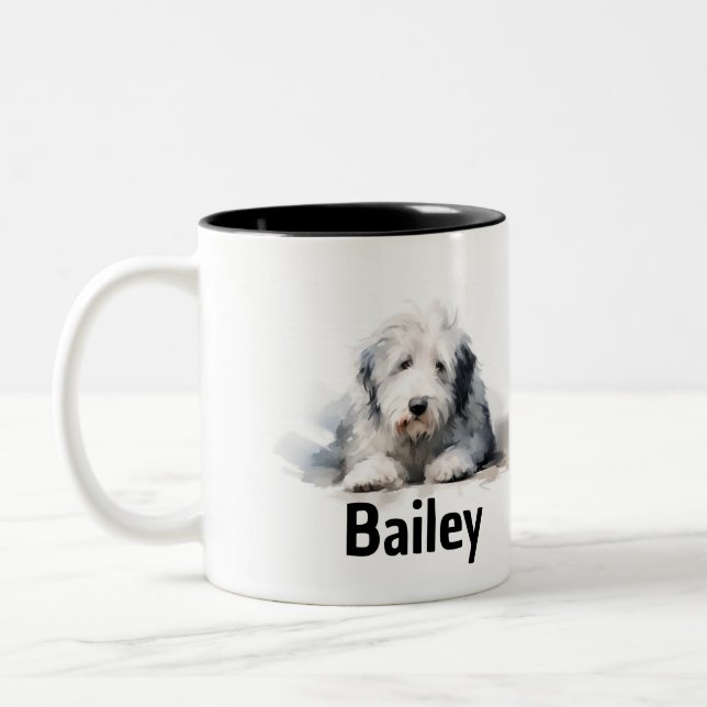 Vieux anglais Sheepdog Watercolor Mug (Gauche)
