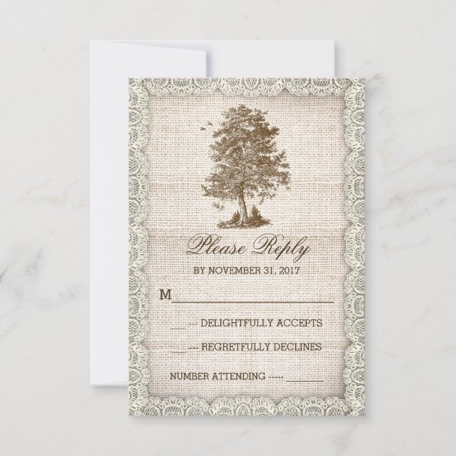vieux arbre mariage campagnard rustique RSVP (Devant)