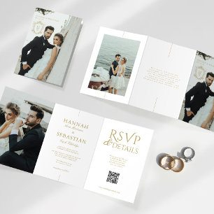 Vieux argent Vintage Crest Mariage triple invitati