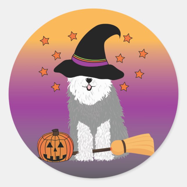 Vieux autocollants anglais de sorcière de chien de (Devant)