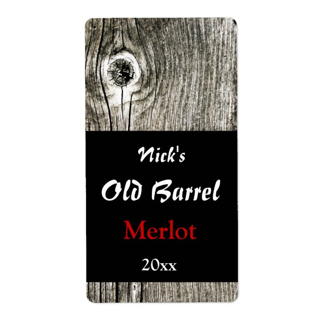 Vieux baril étiquette de vin de texture de bois (Devant)