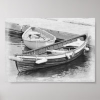Vieux bateaux en bois Poster noir et blanc