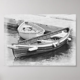 Vieux bateaux en bois Poster noir et blanc