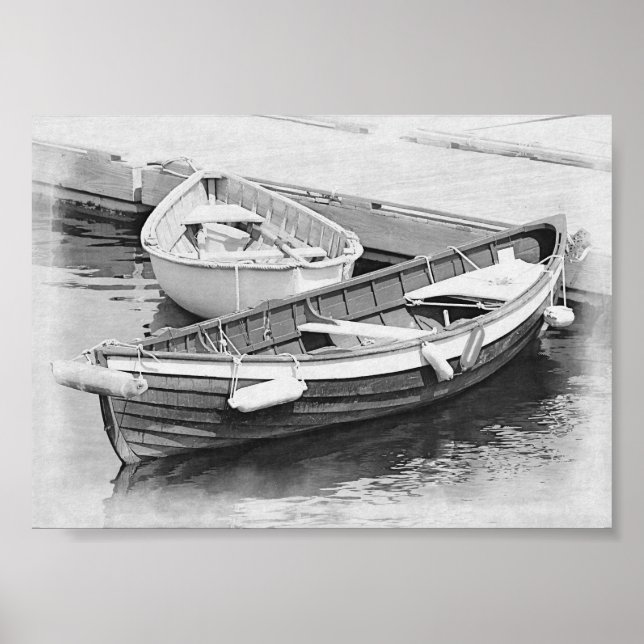 Vieux bateaux en bois Poster noir et blanc (Devant)