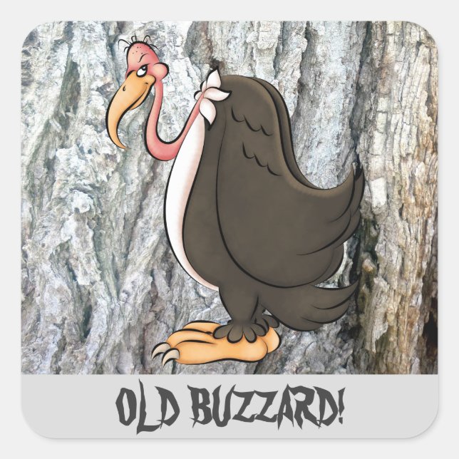 Vieux Buzzard caricature faux bois autocollant (Devant)