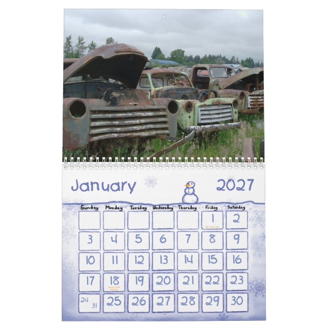 Vieux Calendrier des voitures classiques en fer (Jan 2027)