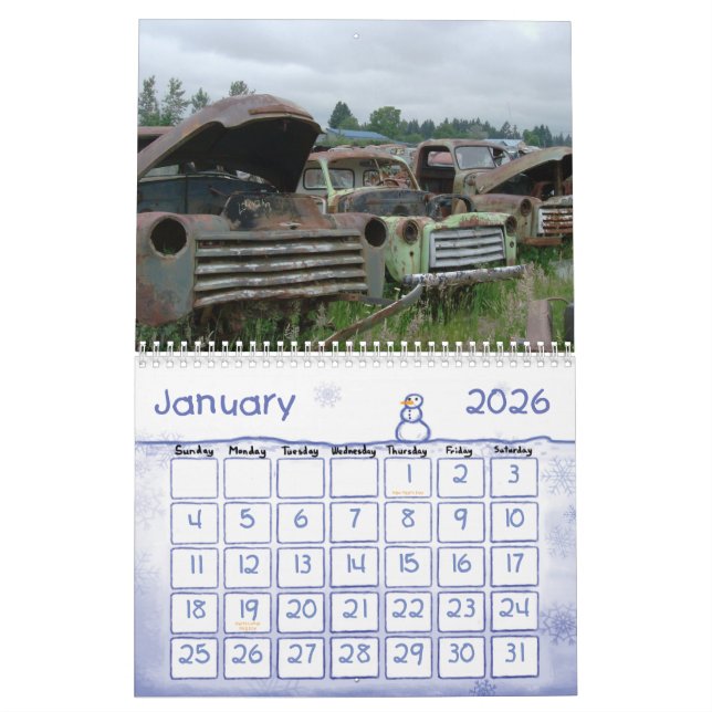 Vieux Calendrier des voitures classiques en fer (Jan 2026)