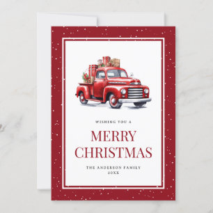 Vieux Camion Rouge Cadeaux Snowy Joyeux Noël Carte
