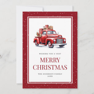Vieux Camion Rouge Cadeaux Snowy Joyeux Noël Carte