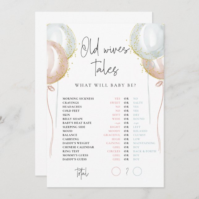 Vieux contes de femmes rose et bleu Carte de révél (Devant / Derrière)