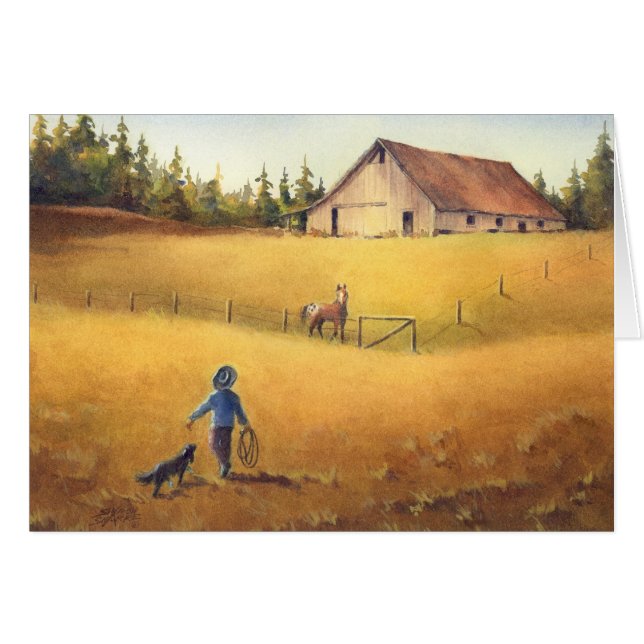VIEUX GRANGE, GARÇON d'APPALOOSA et CHIEN par (Devant Horizontal)