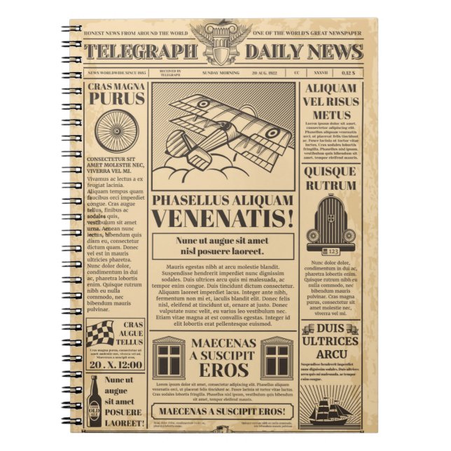 Vieux journal vintage. Retro newsprint avec texte  (Devant)