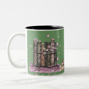 Vieux Livre Vert Fleurs de café bicolore Mug