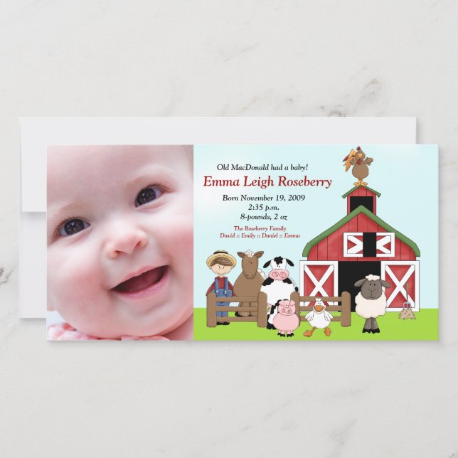 Vieux MacDonald Farm 8x4 Faire-part de naissance p (Devant)