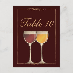 Vieux Monde Rouge & Blanc Verre Table Numéro Carte