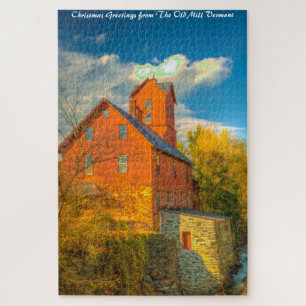 Vieux moulin dans le Vermont .Joyeux Noël Puzzle