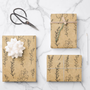 Vieux papier Texture & Ligne Art Eucalyptus 