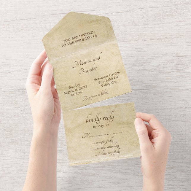 Vieux Papier Vintage Mariage Tout En Un Invitation (Déchirure)