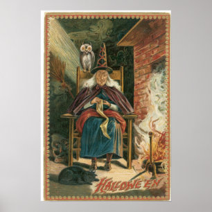 Vieux poster vintage de sorcière de vieille femme