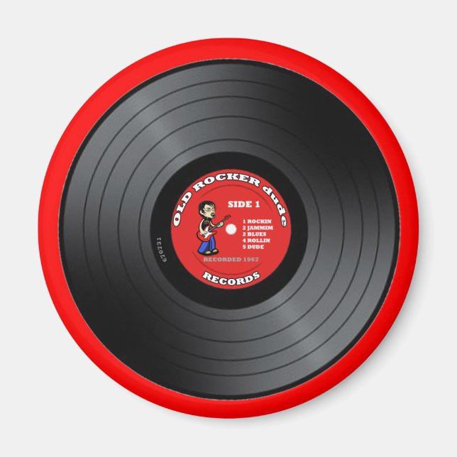 Vieux Rocker Dude Vinyl Record Magnet (Devant)