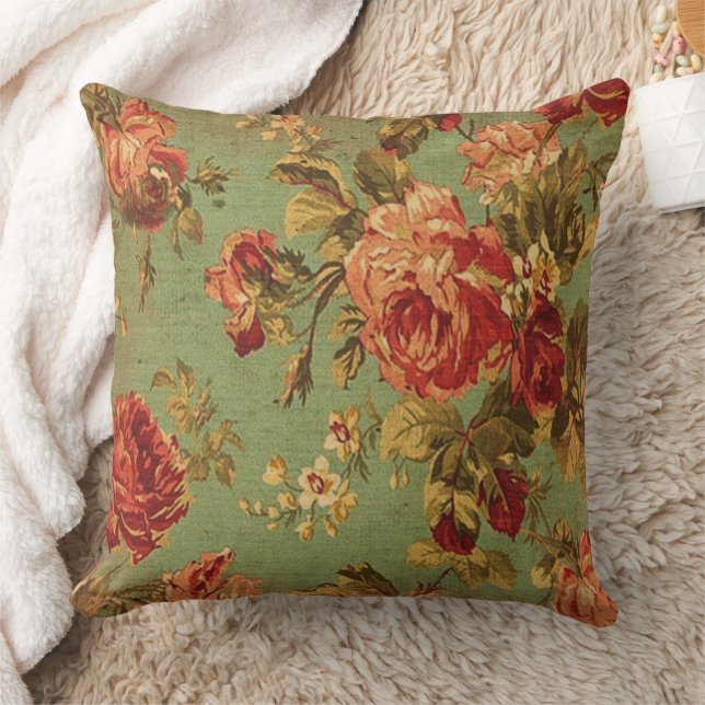 Vieux roses sur le coussin de carré de vert (Couverture)