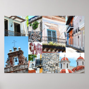Vieux San Juan, Porto Rico - affiche de collage de