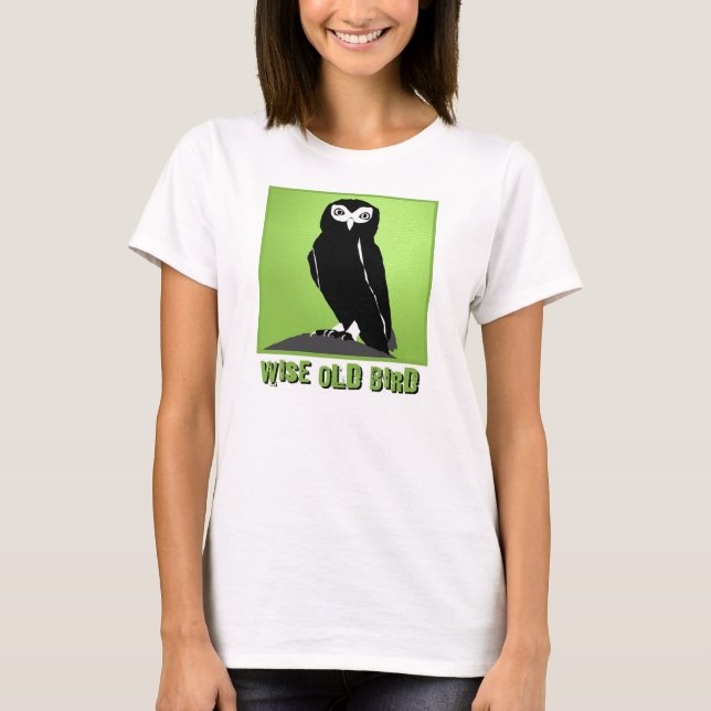 Vieux T-shirt sage d'oiseau - hibou en vert (Devant)