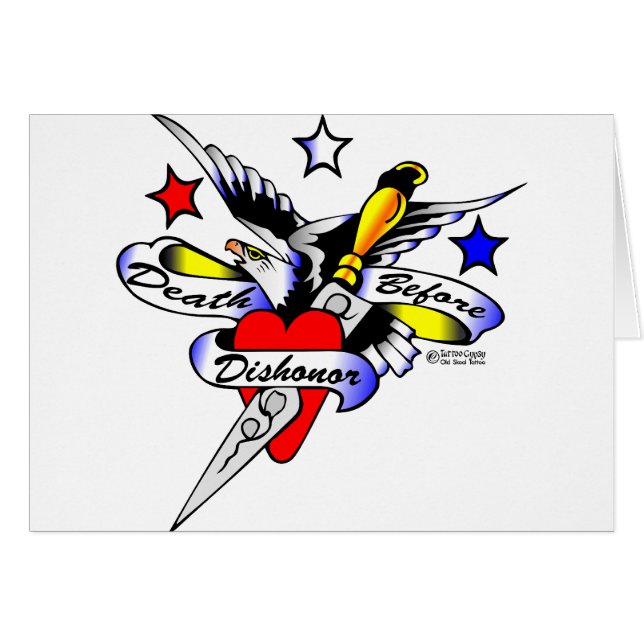 Vieux tatouage de Skool d'Eagle, de poignard et de (Devant horizontal)