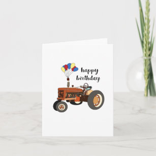 Vieux tracteur avec ballons Carte d'anniversaire 