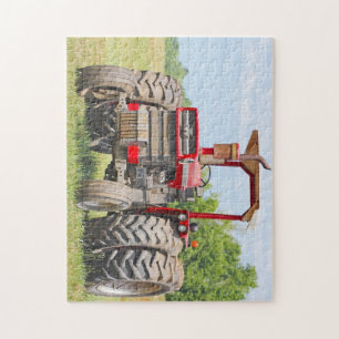 Vieux tracteur de double roue avec un puzzle
