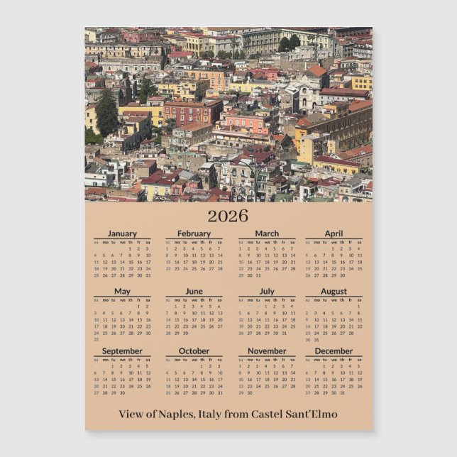 View of Naples, Italy 2026 Calendar Magnetic Card (Devant)