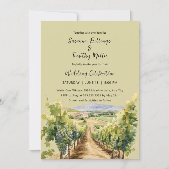 Vignoble aquarelle avec faire-part de mariage RSVP (Devant)