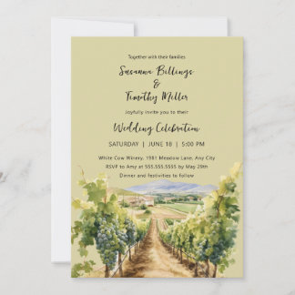 Vignoble aquarelle avec faire-part de mariage RSVP