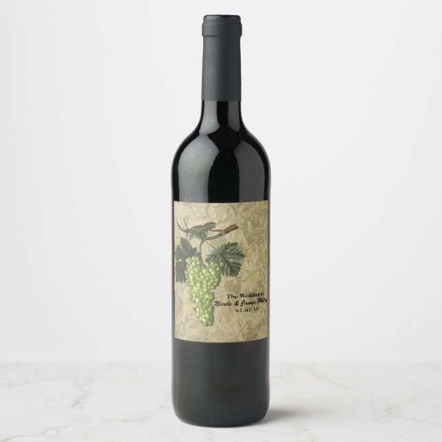 Vignoble de raisins verts Étiquettes de vin élégan (Devant)