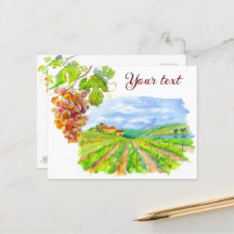 Vignoble ensoleillé. Carte postale Watercolor Art