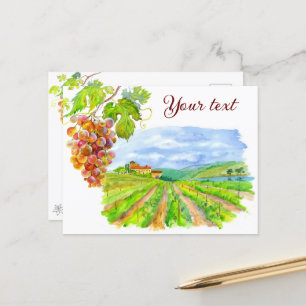 Vignoble ensoleillé. Carte postale Watercolor Art