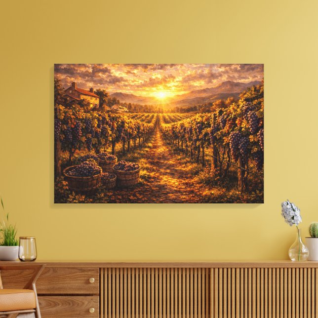 Vignoble Récolte Dorée Raisins Art Mural Vin (Insitu(Salon))