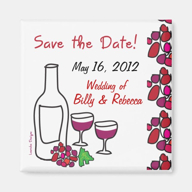 Vignoble rouge Mariage Sauvez la date Magnet (Devant)